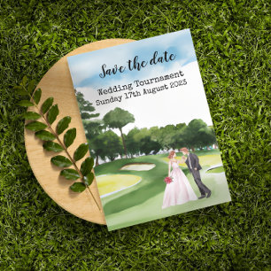 Golf Save the date Golf Wedding Watercolor golfer Invitation