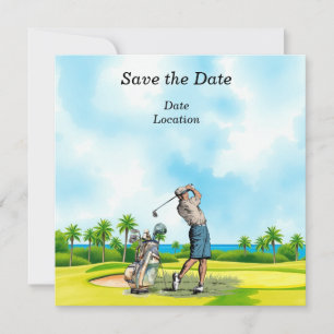 Golf Save the Date party with golfer  Invitation