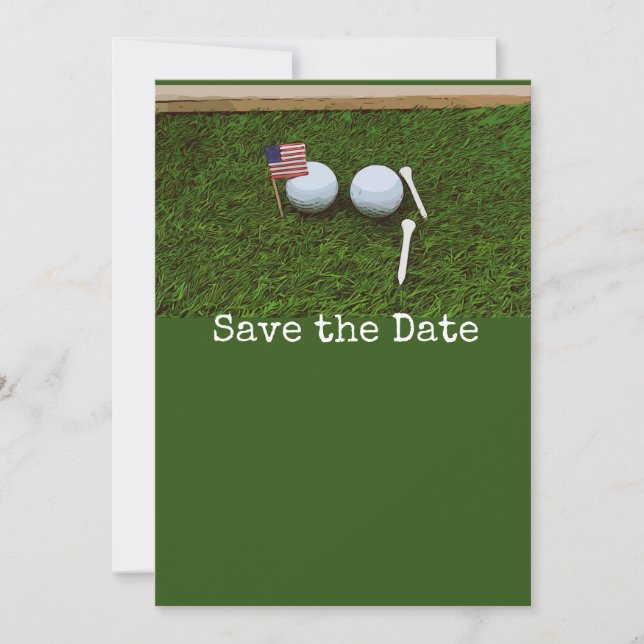 Golf Save the date with American flag and golf bal Invitation (Front)