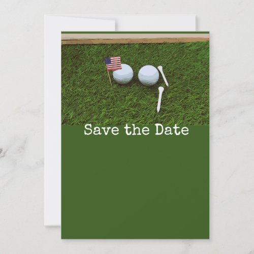 Golf Save the date with American flag and golf bal Invitation