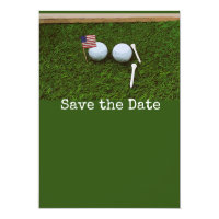 Golf Save the date with American flag and golf bal Invitation