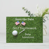 Golf Save the date with flag of America and ball Invitation (Standing Front)