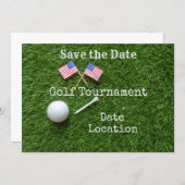 Golf Save the date with flag of America and ball Invitation (Front/Back)