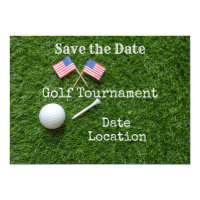 Golf Save the date with flag of America and ball Invitation