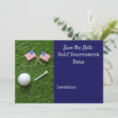 Golf Save the date with flag of America and ball Invitation (Standing Front)