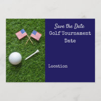 Golf Save the date with flag of America and ball Invitation