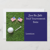 Golf Save the date with flag of America and ball Invitation (Front)