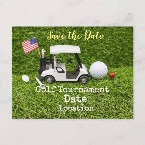Golf Save the Date with golf ball  American flag  Postcard