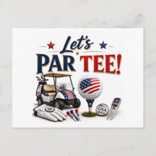 Golf Save the Date with golf ball & American flag Postcard