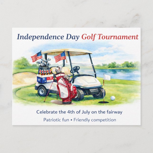 Golf Save the Date with golf ball & American flag Postcard (Front)