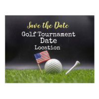 Golf Save the Date with golf ball & American flag Postcard