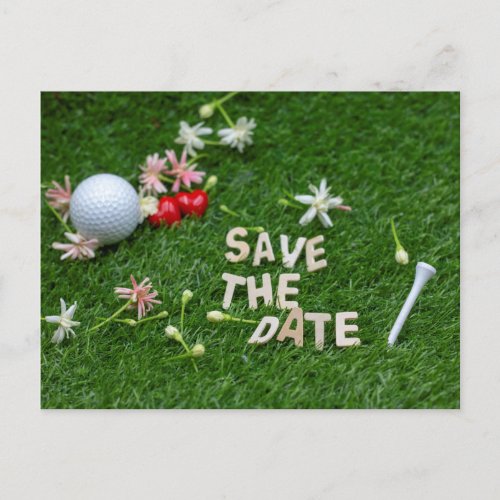 Golf Save the date with golf ball and flowers Postcard