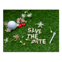 Golf Save the date with golf ball and flowers Postcard