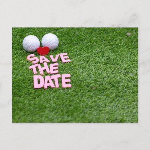 Golf save the date with golf ball and heart invitation postcard