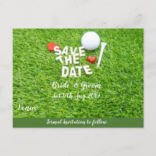 Golf Save the date with golf ball and heart Invitation Postcard