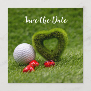 Golf Save the Date with golf ball and hearts Invitation