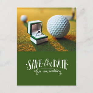 Golf Save the Date with golf ball and ring Postcard