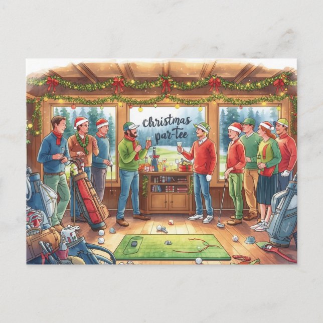 Golf save the date with golf ball and sand wedge postcard (Front)