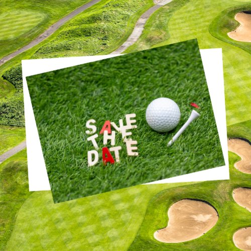 Golf Save the Date with golf ball and tee Announcement Postcard