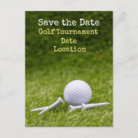 Golf Save the date with golf ball and tee on green Postcard