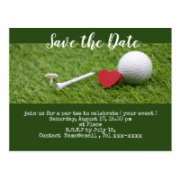Golf save the date with golf ball and tees postcard