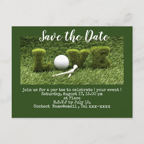 Golf save the date with golf ball and tees postcard
