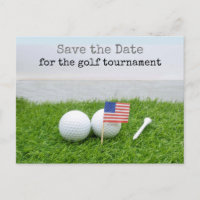 Golf Save the date with golf ball and U.S.A.flag Postcard