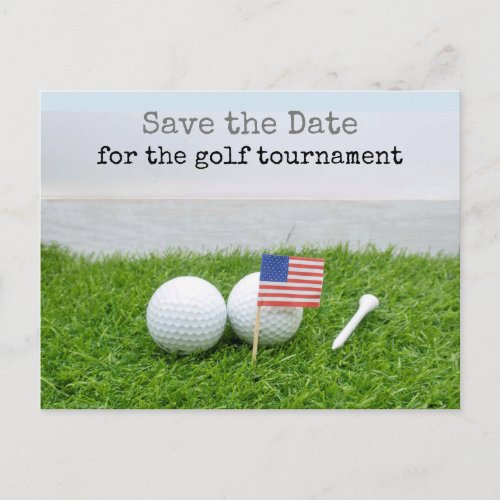 Golf Save the date with golf ball and USAflag Postcard