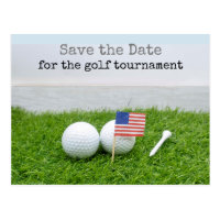 Golf Save the date with golf ball and U.S.A.flag Postcard