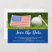 Golf save the date with golf ball and USA Flag Postcard (Front/Back)