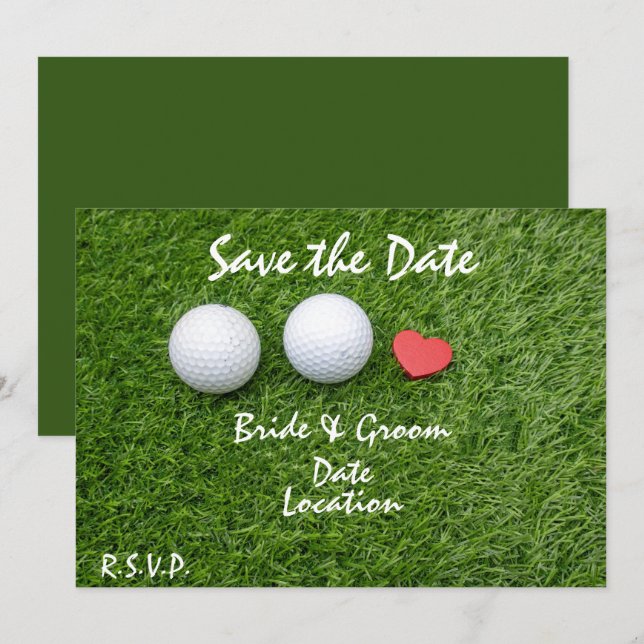 Golf Save the Date with golf ball in love on green Invitation (Front/Back)