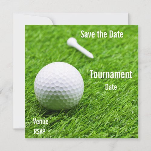 Golf Save the Date with golf ball on green