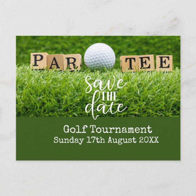 Golf Save the date with golf ball on green  Announcement Postcard (Front)