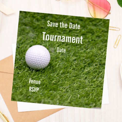 Golf Save the Date with golf ball on green grass