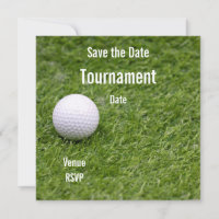 Golf Save the Date with golf ball on green grass