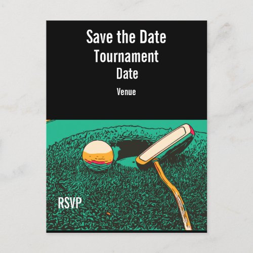 Golf Save the Date with golf ball on green grass Postcard