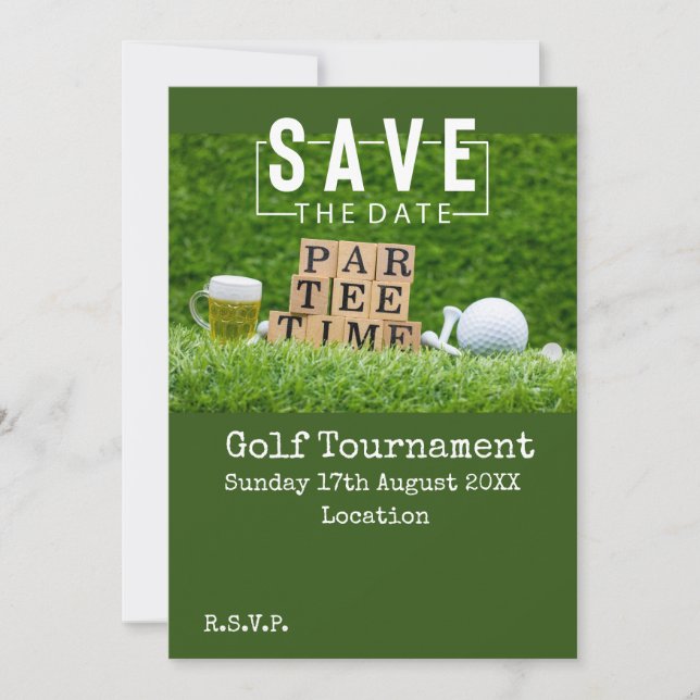 Golf Save the date with golf ball on green  Invitation (Front)