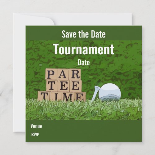 Golf Save the Date with golf ball party par tee