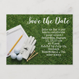 Golf save the date with golf ball postcard