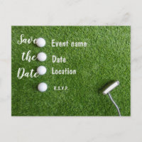 Golf Save the Date with golf balls on green grass Postcard