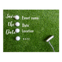 Golf Save the Date with golf balls on green grass Postcard