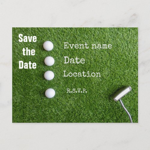 Golf Save the Date with golf balls on green grass Postcard