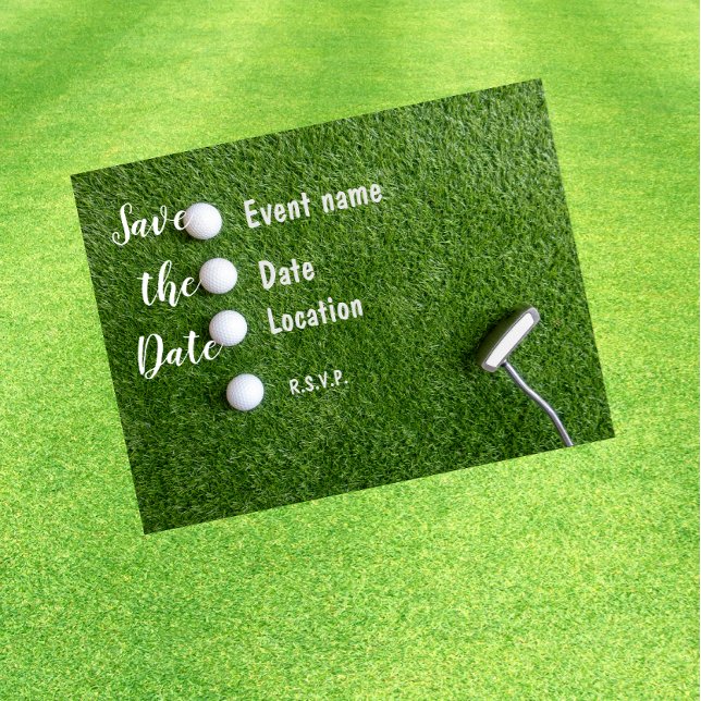 Golf Save the Date with golf balls on green grass Postcard (Creator Uploaded)