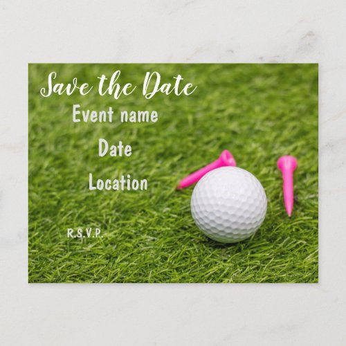 Golf Save the Date with golf balls on green grass  Postcard