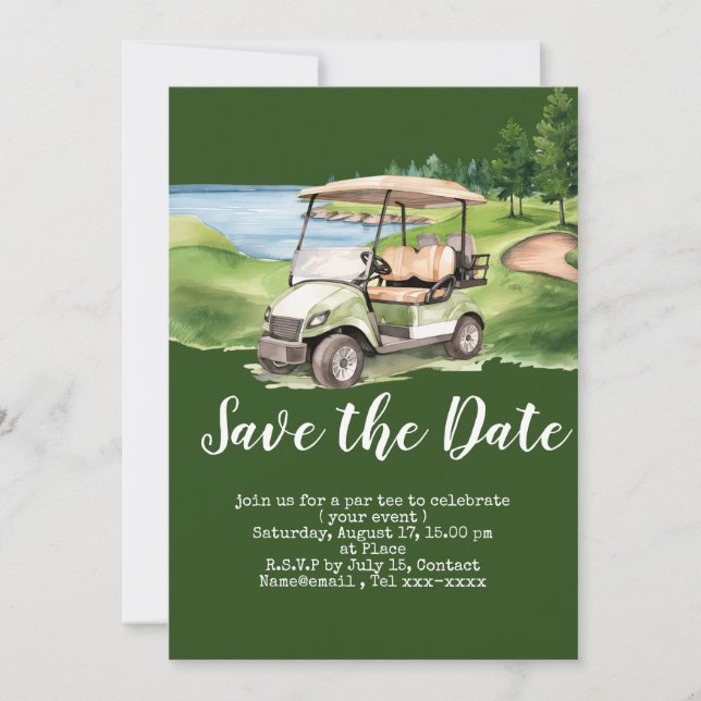 Golf save the date with golf cart invitation (Front)