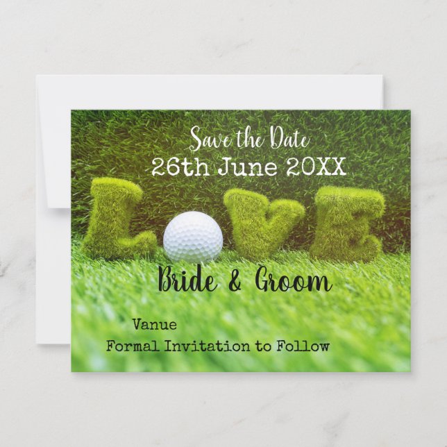 Golf save the date with love and golf ball golfer invitation (Front)