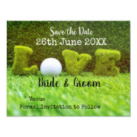 Golf save the date with love and golf ball golfer invitation