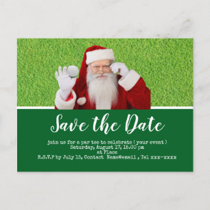 Golf save the date with Santa Claus for Christmas Holiday Postcard