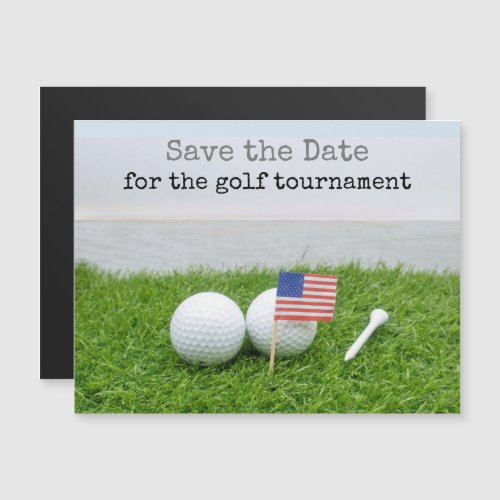 Golf save the date with USA flag and golf balls