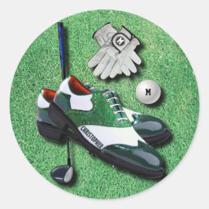Golf Shoes Ball Gloves Club Driver With Your Name Classic Round Sticker